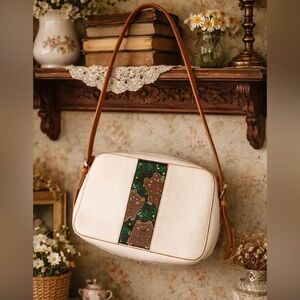 Vintage Cream/Brown Leather Hand Painted Bears Nordstrom Shoulder/Crossbody Bag